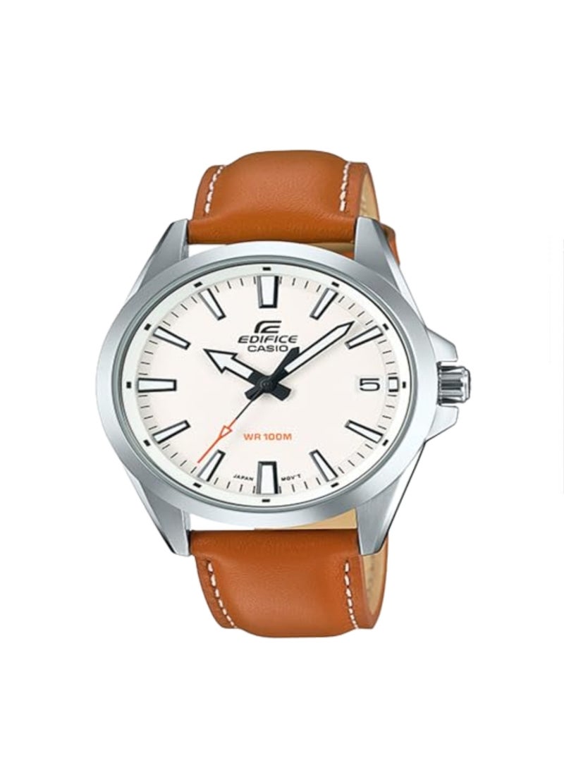 Casio Edifice Men’s Watch White Dial Brown Leather Strap – EFV-100L-7AVUDF